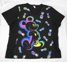 Women's Disney Mickey Mouse Pineapple Scrub Top 2XL. Multicolor. Stretch.
