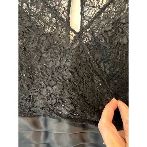 Badgley Mischka Black Lace 3/4 Sleeves Vintage Evening Black Tie Gown Size 6 - Picture 8 of 14