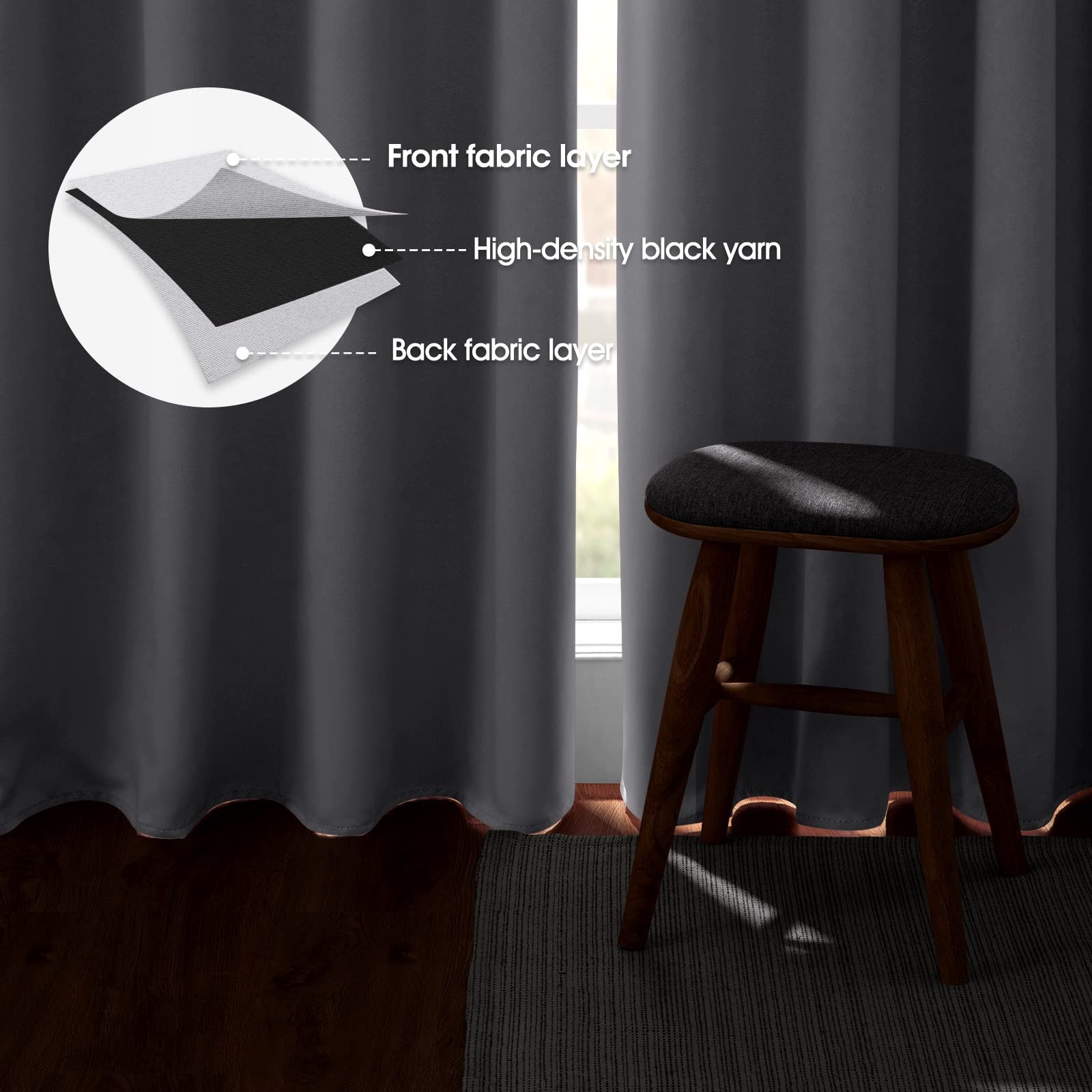 HOMEIDEAS Blackout Curtains 52 X 45 Inch Length Set of 2 Panels Greyish White...