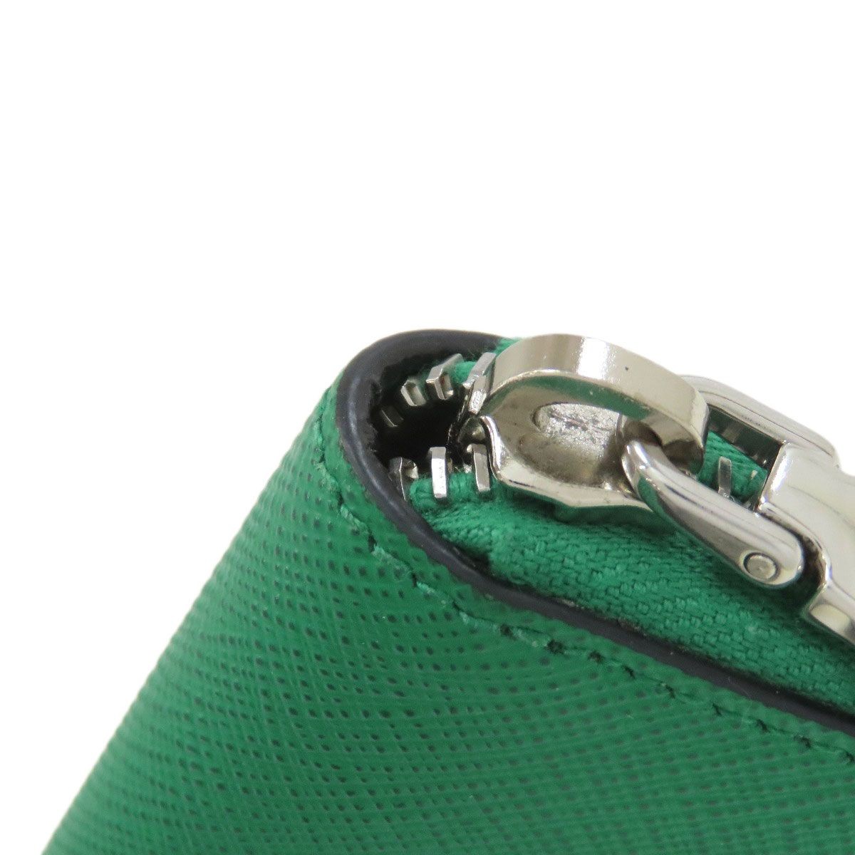 Prada Saffiano Card Case Green Leather Metal Fittings Ladies Used thumbnail 10