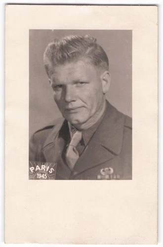 WWII Era Photo US Soldier Portrait Paris France 1945 Military Uniform Vintage