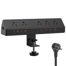 Desk Clamp Power Strip 65W Fast Charging Station,4 PD 10 FT Cable, Black