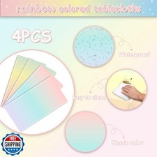 APUXXJUPA 4 Pcs Pastel Rainbow Party Tablecloths, Colorful Waterproof Oilproo...