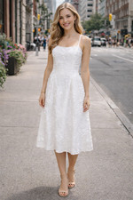 Lulus Women's Size M Teodora White Floral Applique Lace-Up Midi Dress