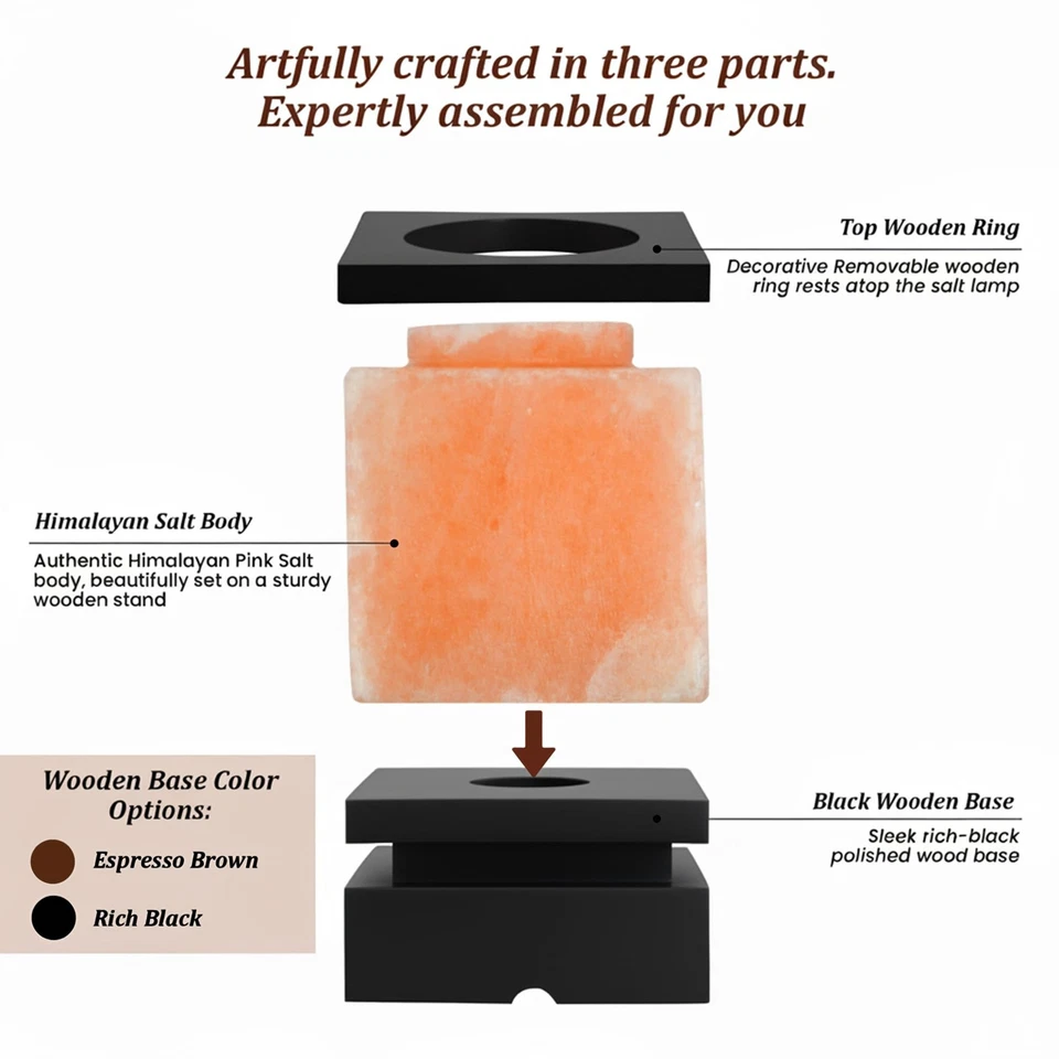 100% Authentic Himalayan Pink Salt Cube Lamp with Black Wooden Base, Dimmer S... - Image 3 of 4