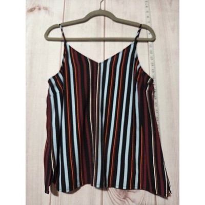 Halogen Vertical Stripe V Neck Cami Tank Top Women Size M
