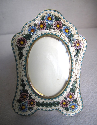 Antique Micro Mosaic Flowers  Italian Picture Frame Exc. 3 5/8'' X 5 3/8''