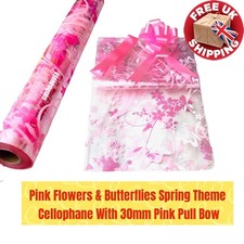 Pink Flowers Butterfly Cellophane Hamper Gift Wrap  + Bow Mothers Day Baby Girl