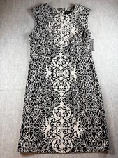 Covington Women’s Black And White Paisley Print Sleeveless Shift Sheath Dress 16