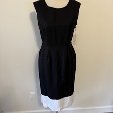 Calvin Klein Linen Blend Colorblock Sheath Dress Size 8 NWT Pockets Lbd Black