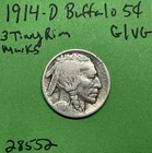 1914 D Indian Head Buffalo Nickel 5c Piece G / Vg Good To Very Good 3 Tiny Marks