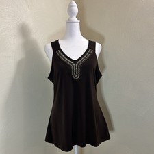 Love.Life.Live Brown Stretch Beaded V-Neck Sl...