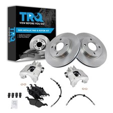 TRQ Front Brake Pad and Rotor Set Semi Metallic Rotors Calipers Hoses Compati...