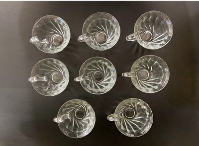 Vintage Anchor Hocking Clear Glassware Cups with handles set of 8