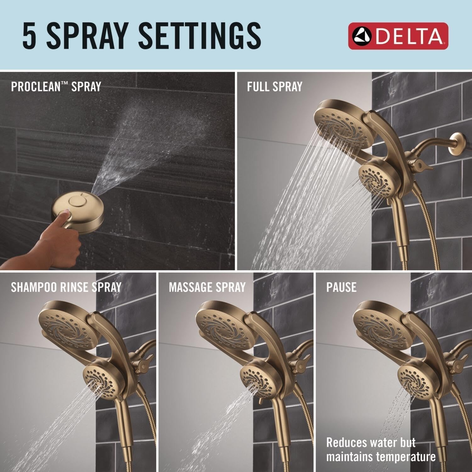 Delta 75419 5-Setting HydroRain 2-in-1 Dual Shower Head - Bronze *NEW IN BOX*