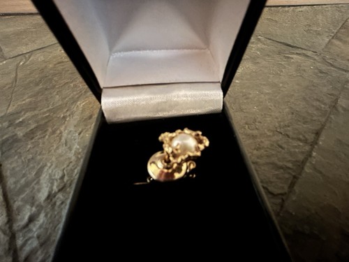 DESIGNER CUSTOM CREATED 14K GOLD TIE PIN/TACK WITH LARGE PEARL - Picture 3 of 4