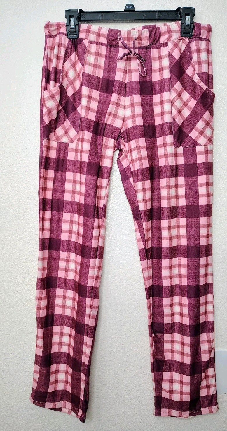 Lucky Brand Women's Plaid Pink Pants Pajamas Waist Band Sz Small Pockets NWOT