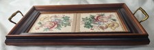Floral Rose Tile Tray in Wooden Frame – Vintage Serving Accessory