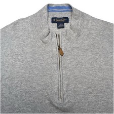 Brooks Brothers 1/4 Zip Sweater XL Mens Waffle Cotton Silk Cashmere Gray Preppy