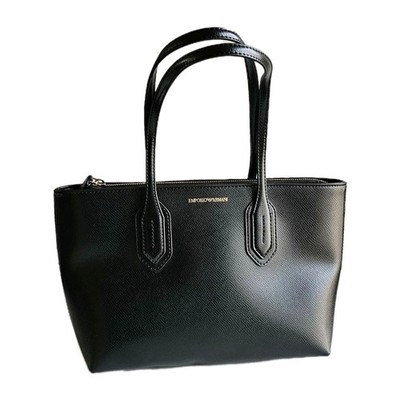 Emporio Armani Shopper Bag Black Textured Palmellato Leather - Pristine!