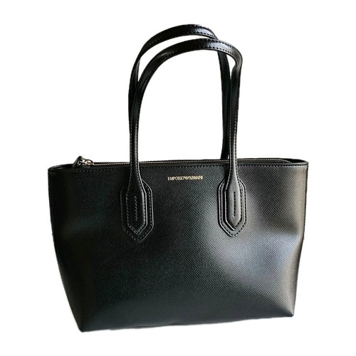 Emporio Armani Shopper Bag Black Textured Palmellato Leather - Pristine!