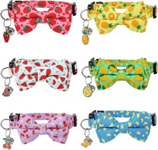 6 Pack Breakaway Cat Collars with Bow Tie and Bells Fruit Pendants Adjustable