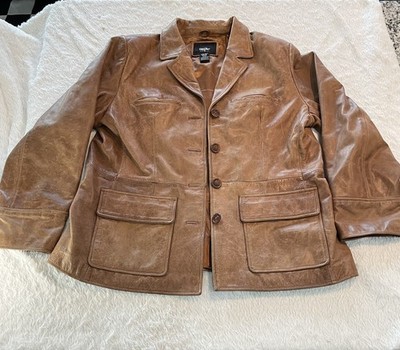 Vintage Mossimo Womens XL Genuine Leather Jacket Collar Pockets Fast Shipping 