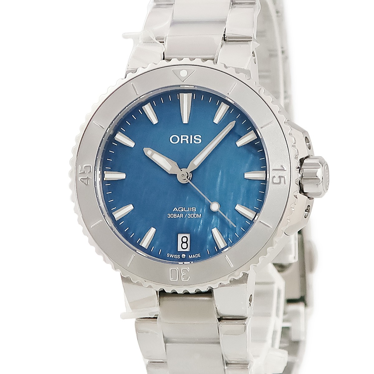 Oris Aquis Date 4155 Shell Blue Diver Automatic Anti-Reverse Bezel