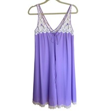 Lucie Ann Nightgown Vintage Womens Size Small Lavender Lace Tie Front Designer