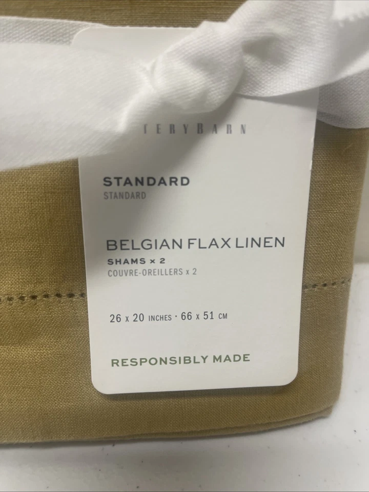 Par de fundas de lino belga Pottery Barn oliva Foto 4 de 4