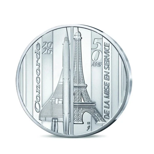 FRANCE 2026  50th years CONCORDE 10€ Silver Coin 1976 britain fly PARIS TO RIO