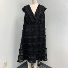 Tadashi Shoji Cocktail Dress Women's Size 24 Black Metallic Ruffle Sleeveless