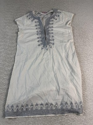 Calypso St. Barth Dress Womens XS Ivory Gray Embroidered Tunic Boho Cover Up