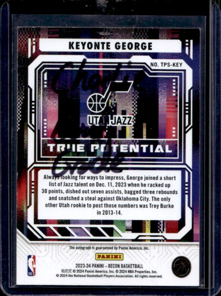 2023-24 Panini Recon Keyonte George True Potential Signatures RC Auto #/125 Jazz - Image 2 of 2
