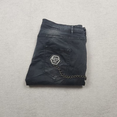 Philipp Plein Herren Jeans Hose W37 L30 Denim Schwarz Tapered Slim Skinny Stretc