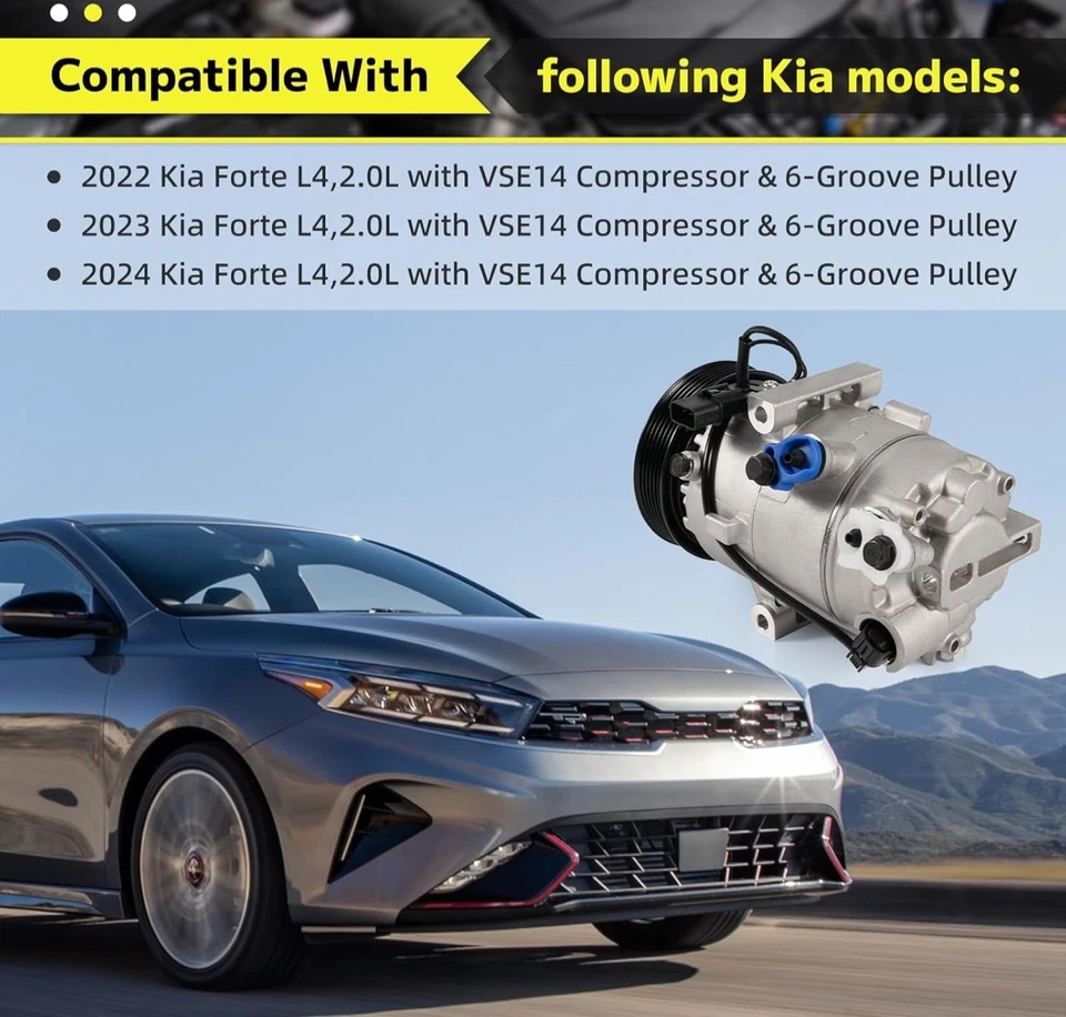 97701M6550 Air Conditioner AC Compressor with Clutch Compatible with Kia Forte 2 - Image 3 of 4