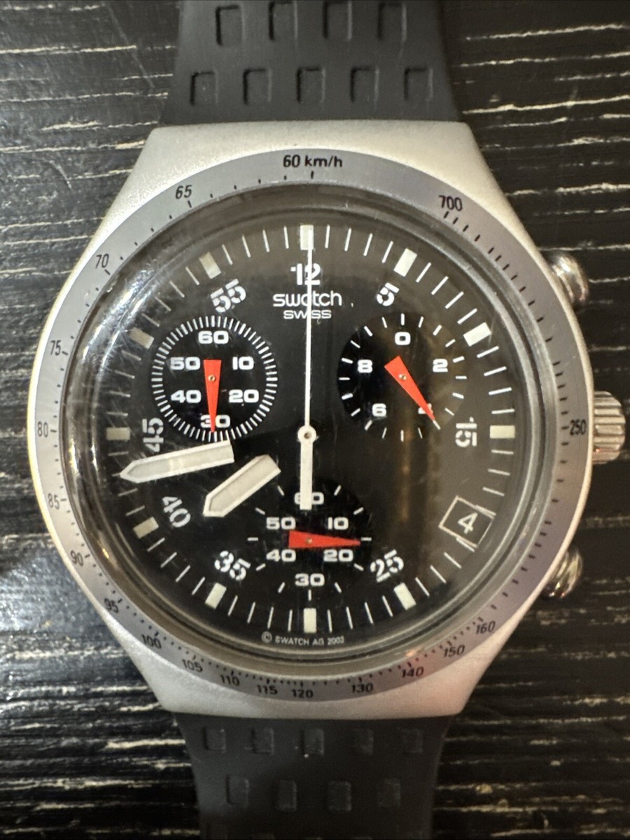 Swatch AG Irony Watch YCZ4001 2012 w/ Blk Rubber Band, Box