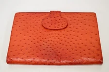 Vintage Fendi Orange Ostrich Clutch Gold Tone Hardware Includes Mirror