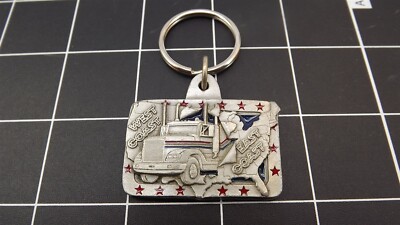 TRUCKER Solid Pewter Keychain Enameled EAST COAST WEST COAST 3D