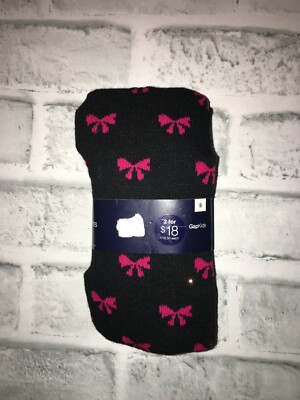 NWT GAP KIDS RIBBED TIGHTS TRUE BLACK BOWS PHOTO OP LINE GIRLS SMALL 5-7 5 6 7 