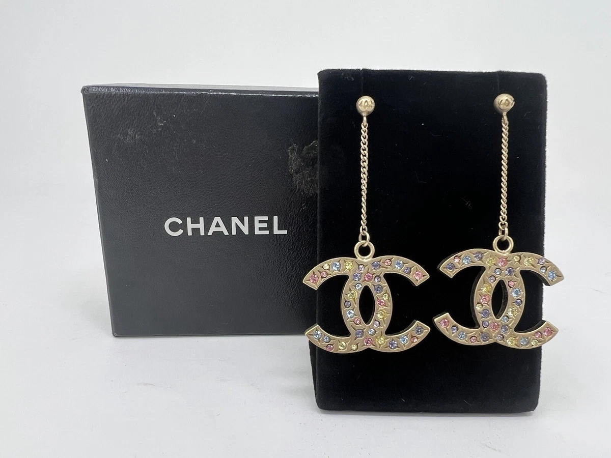 Chanel Gold CC Pearl Pink Bead Dangle Piercing Earrings  eBay