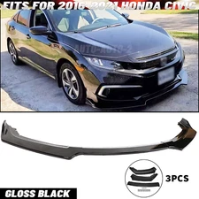 Glossy Black Front Bumper Splitter Spoiler Lip For 2016-2021 Honda Civic 3PCS