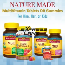 Nature Made Multivitamin Tablets or Gummies For HIM, HER, KIDS Health Supplement