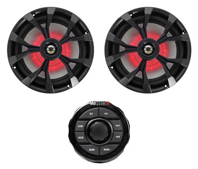 MB QUART GMR-1.5B Marine Receiver w/Bluetooth/USB/Aux+(2) Rockville 8'' Speakers