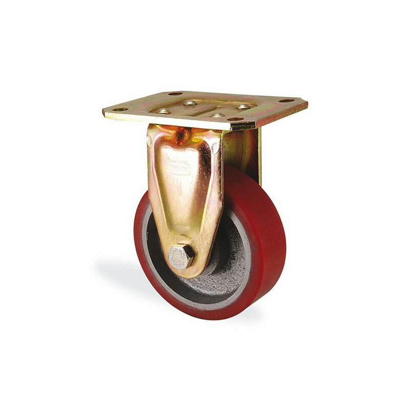 Roulette fixe polyuréthane rouge 200mm pour charge lourde 1000kg