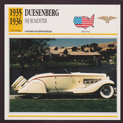 1935-1936 Duesenberg SSJ Roadster American Car Photo Spec Sheet