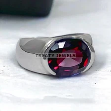 Garnet Oval Cut Gemstone With 925 Sterling Silver Ring For Men's #709