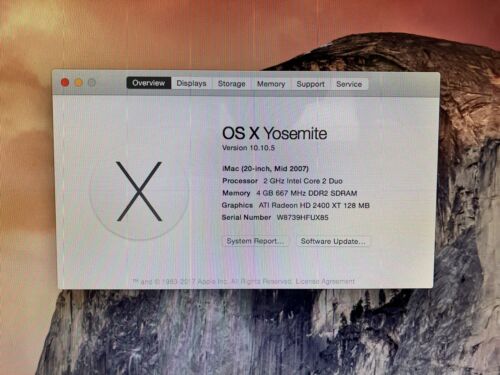 ~ Apple 20" A1224 iMac Mid 2007, C2D 2. 4G CPU, 4GB RAM, 250GB HDD, OS 10. 10.5 - Picture 2 of 10