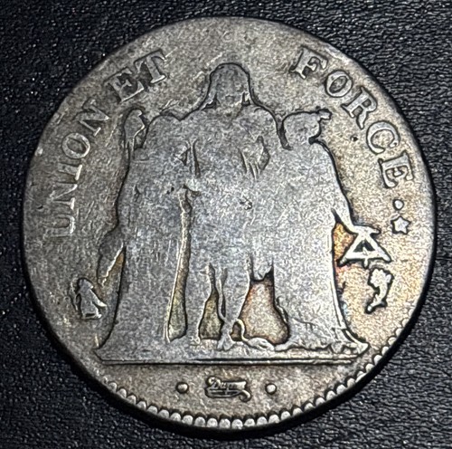 1796-1797 L'an 6/5 France French Revolution Silver 5 Francs Overdate Paris Coin - Picture 3 of 4