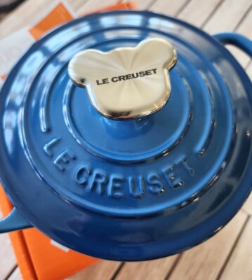 Le Creuset Marseille Blue 1 Qt Cast Iron Dutch Oven Silver Mouse Bear Knob NIB
